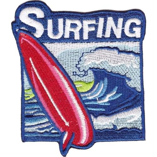 "SURFING" Iron On Embroidered Applique Patch Sports Surfer Beach Ocean Word