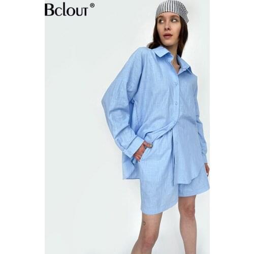 Bclout Linen Turn Down Collar Blouses Lace-Up Wide Leg Shorts Thin Suit Women Loose Long Sleeve Shirts Pull-On Shorts Set Summer