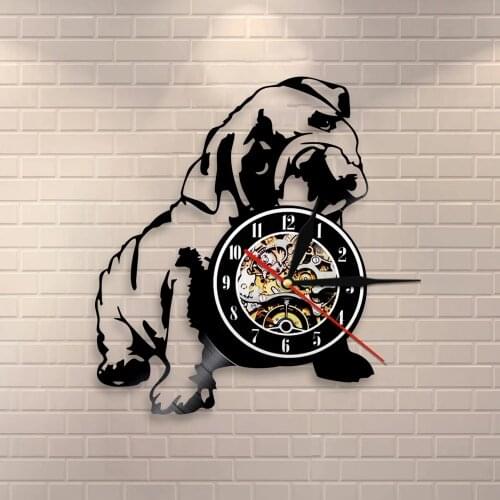 British Bulldog Wall Clock Bulldogge Vinyl Record Wall Clock Puppy Dog Home Decor Pet Grooming Doggy Wall Art Bulldogs Gift