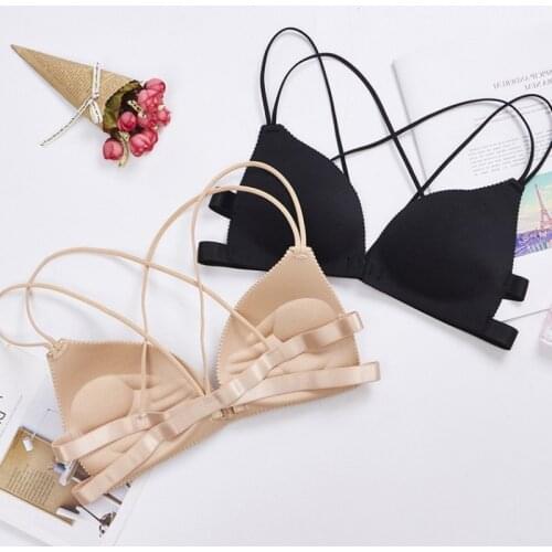 Deep V Gathers Beautiful Back Comfortable Simple Bra Front Buckle Underwear Rear Cross One-piece Steel Ring Bra Triangle Cup