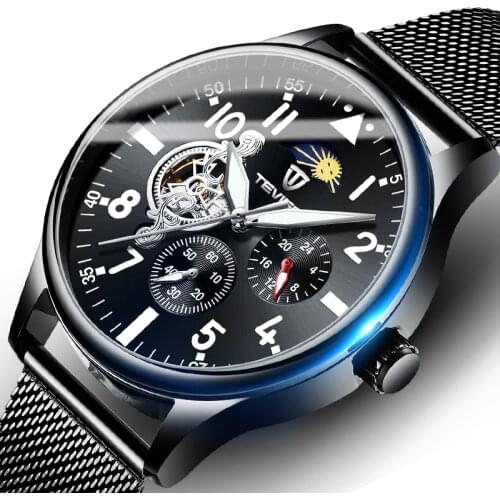 2021 Trend Man Automatic Mechanical Watch Fallow Stainless Steel Mesh Strap Waterproof Noctilucent Student MenS Watches T820002