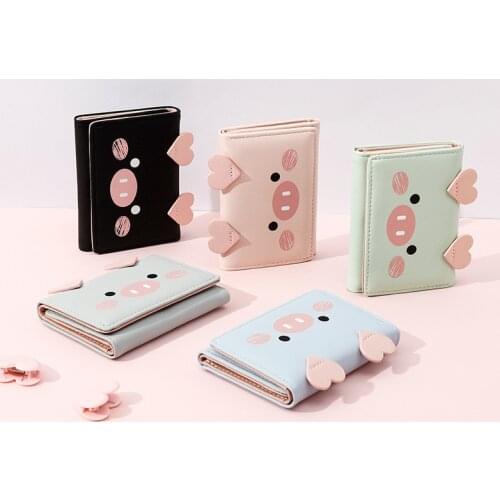 Ladies Trifold Wallets Female Small Money Purses 2021 New Cute Cartoon Pig Designer Wallet Pu Leather Women Purse