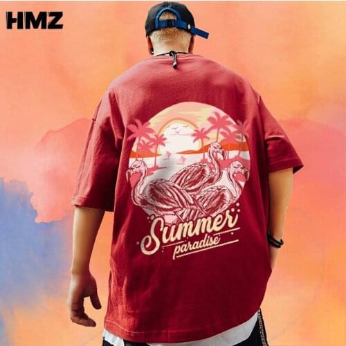 HMZ Summer T Shirt for Men Casual Clothing Hip Hop Oversize T-Shirt Streetwear Harajuku Flamingo Printed Short Sleeve TShirt Men