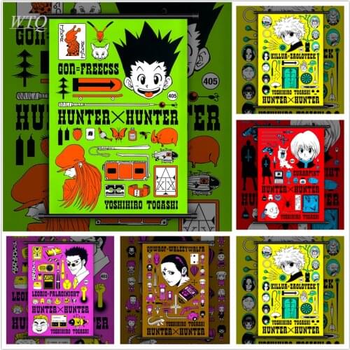 Hunter X Hunter Gon Freecss Killua Zoldyck Kurapika Leorio Chrollo Anime Posters Canvas Painting Wall Art Picture Home Decor