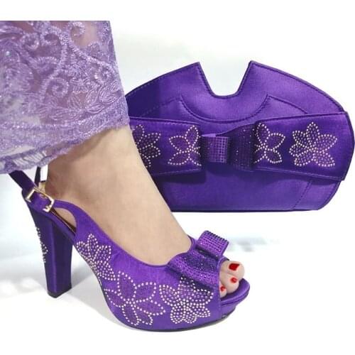 Purple African shoes and bag set for party Italian Style Shoes With Matching Bag New Design Ladies Matching Shoe And Bag
