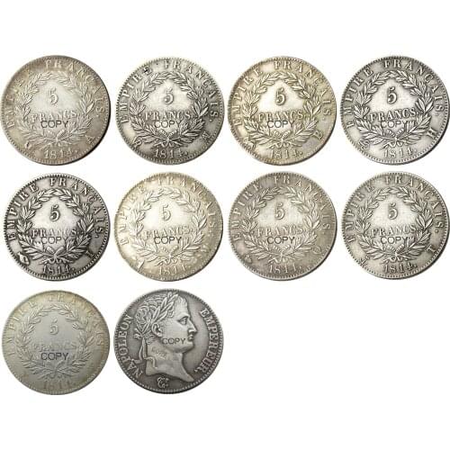 France 5 Francs 1814 9pcs Different MintmarkS Silver Plated Copy Coins