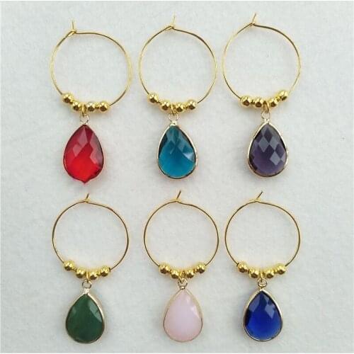 Cristal Water Drop Wine charms New Fashion Design 6PCS Wine Glass Charms Rings Marker Christmas Party Bar Table Decorations