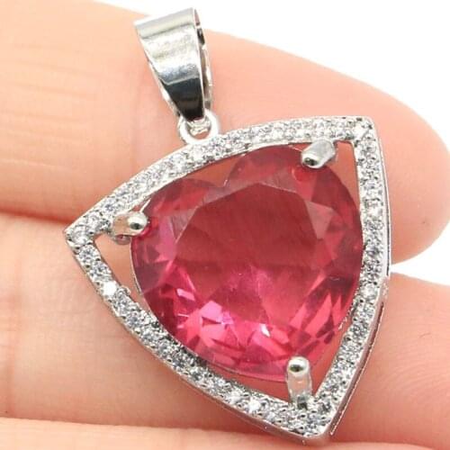 29x22mm Jazaz 5.5g Heart Created 15mm London Blue Topaz Pink Tourmaline CZ Daily Wear 925 Solid Sterling Silver Pendant