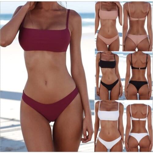 Solid Sexy Bikini Set Women Swimming Suit Fashion Swimsuit Two-Piece Swimwear Bathing Suit Female Plus Size XL Sets
