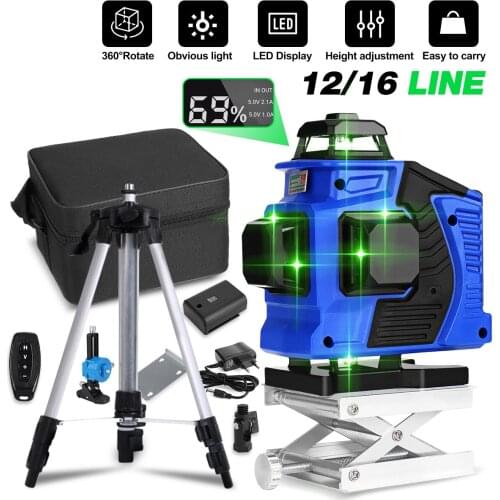 16/12 Lines Laser levels Green Light Horizontal&Vertical Cross 4D/3D Measure Tool 360 Self-Leveling Laser Levels With Tripod&LED
