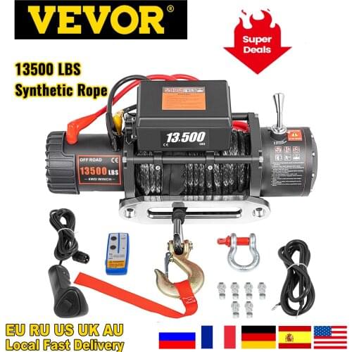 VEVOR 13500LBS 12V Electric Winch + 27M Synthetic Rope, Wireless Control, for ATV SUV Boat Truck Trailer Recovery Off Road Winch