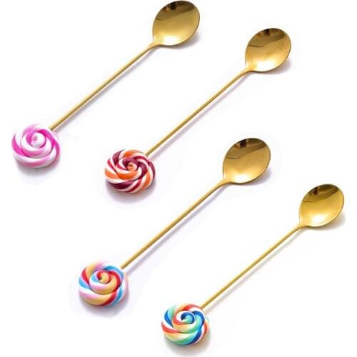Tea Coffee Mixing Spoon Gold Spoon Fruit Fork Dessert Stainless Steel Vintage Teaspoons Drink Tableware Lollipop Design