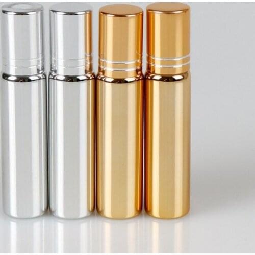 200pcs/lot 10 ml Gold/Silver Metal Roller Bottle For Essential Oils UV Roll-on Glass Bottle lin3606