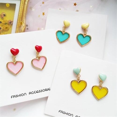 Cute Romantic Colored heart-shaped earrings female Fashion red heart stud earrings simple transparent earrings for women