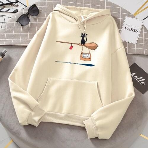 Cute Cat Not In Service Print New Hoodies Womens Autumn Fleece Pullover Hip Hop Pullover Hoodie Casual Loose Clothing Female
