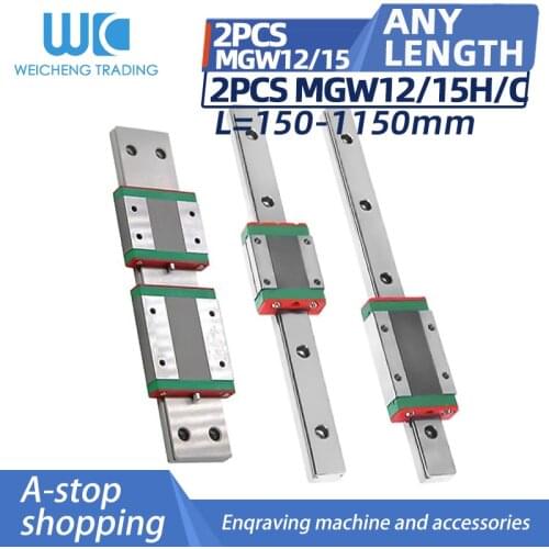 2pc of miniature linear guide linear slide MGW12/15 + slide 12C/H 15C/H 15C/H the length is 150-1150mm slide rail combination