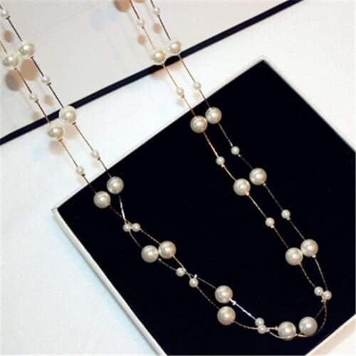 Fashion Simulated Pearl Long Necklaces For Women Sweater Chain Bead Necklace Jewelry Gifts NWLN245