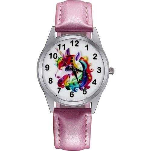 Cartoon Cute Unicorn horse style Childrens Watches Kids Students girls Boys Quartz Leather strap Wrist Watch Jc59