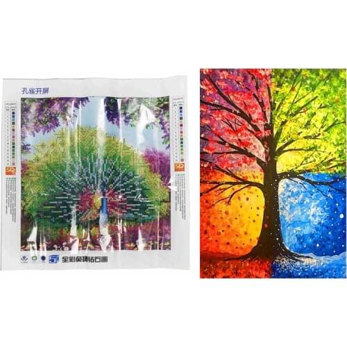 2 Set Full 5D Diy Diamond Painting Cross Stitch 3D Diamond Embroidery Rhinestone Decor Paintings - Four Seasons Tree Pattern 30X
