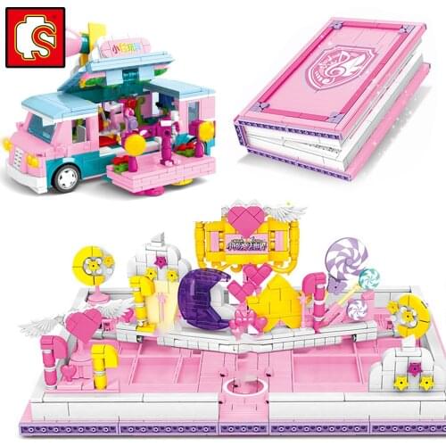 Sembo Friends Girls Club Ice Cream Pink Car Candy Sets Building Blocks Kits Model Bricks Kid Diy Toys Creative Book City Vehicle