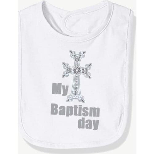 Boy girl white Cross My Baptism day Bib Christening First 1st Communion decoration supplies baby shower gift present Photo props