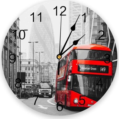 London Street Red Bus Wall Clock Kitchen Home Living Room Bedroom Decorative Kids Room Wall Decor Hanging Clocks