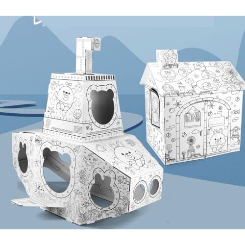 New DIY Graffiti Cardboard Toy 3D Puzzle Coloring Assembled Model Kid Handmade Paper House Educational Toy for Birthday Gift