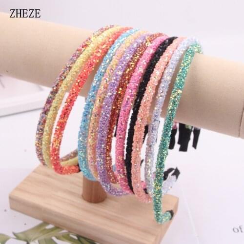 12Pcs/Lot Hot 5mm Girls Glitter Hairband Children Party Fashion Head Wear Sequins Bling Sweet Kids Hair Accessories Headband