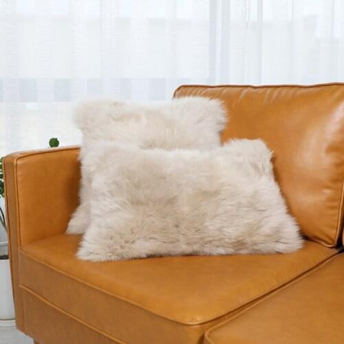 Pure wool fur one-in-one European simple leather pillow sofa head cushion with core pillowcase car nap Handmade seat cushion
