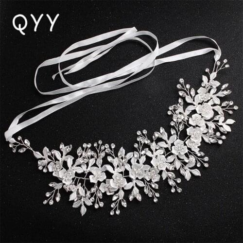 QYY Fashion White Flowers Crystal Handmade Wedding Headband Wedding Hair Jewelry Accessories Headpieces Princess Tiara and Crown