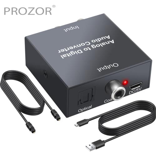 PROZOR Analog-to-Digital Audio Converter Adapter 2RCA R/L 3.5 mm Jack Aux to Toslink SPDIF Optical & Coaxial For PS3 PS4 Apple