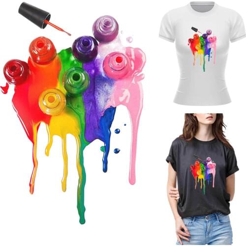 Colorful Nail Polish Transfer Patches For Clothing Moden Art Thermal Stickers On Clothes Bags Iron On Patches Diy Decal