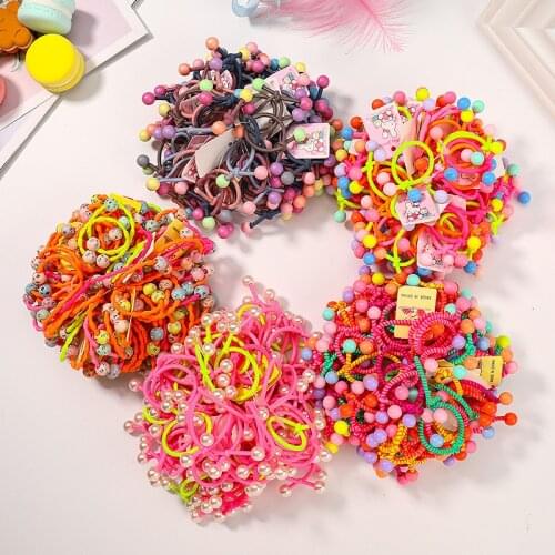 8PC/10PC/20PC lovely Korea Color Pearl Children Nylon Girl Hair Rope HeadWear Childrens series Candy Color Beaded Hair Circle