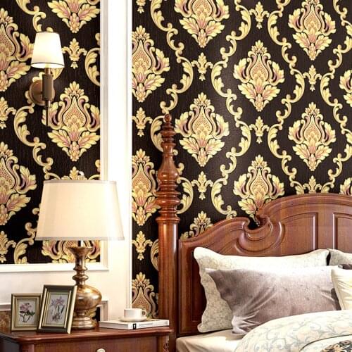 Luxury Damask Vinyl Wallpaper Black Blue Red PVC Wall Paper Roll Waterproof Wall Cover Living room Bedroom Home Decor
