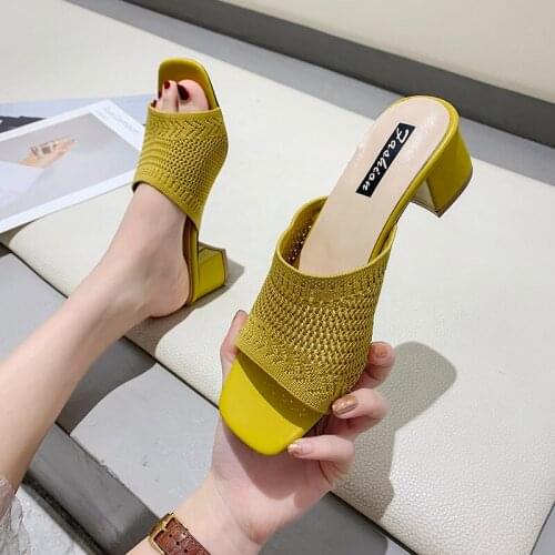 SummerSandals Womens Shoes Ladies Muller Sandals Open Toe Square Toe High Heel Sandals Square Heel High Heels Women Shoes 35-39