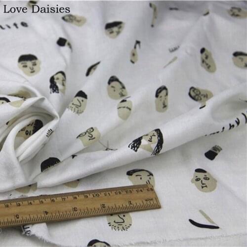 Rayon/Linen WHITE Cartoon Head Portrait Fabric Cool Thin Breathable Drape for DIY Summer Apparel blouse dress Textile Cloth Tela