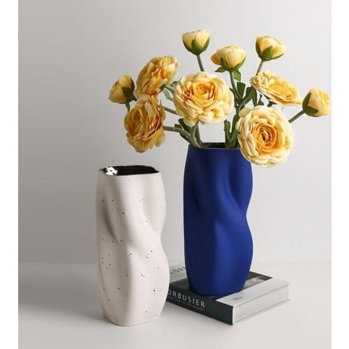 Modern and simple frosted twisted flower vase ceramic inner glaze can be hydroponic creative home living room vase decoration