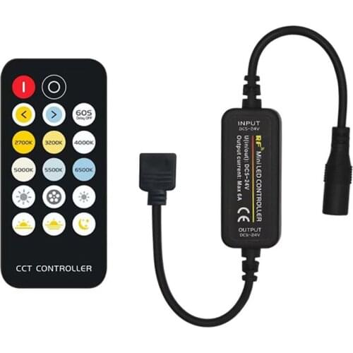 CCT LED Controller For Dual Color LED Strip Lights Dimmable With 2.4G RF Wireless Remote Control 12V 24V 3A Channel