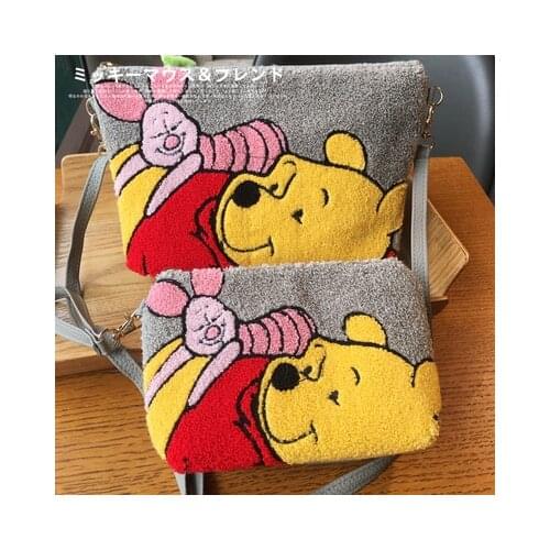 New Cartoon Character Pattern Winnie the pooh Series Plush Embroidery Lady Handbag Cross-body Bag Phone Bag Gift For A Friend