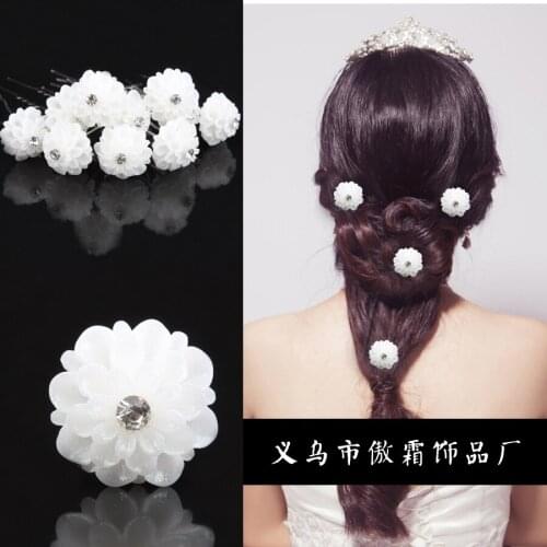 30pcs/lot Rhinestone Wedding Hair Sticks White Flower Hair Pins Crystal Bridal Hair Accessories