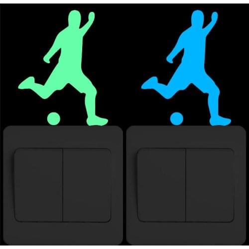 Soccer Player Glow in the Dark Vinyl Switch Sticker Cartoon Playing Football Wall Sticker Children Bedroom Luminous Sport Decal