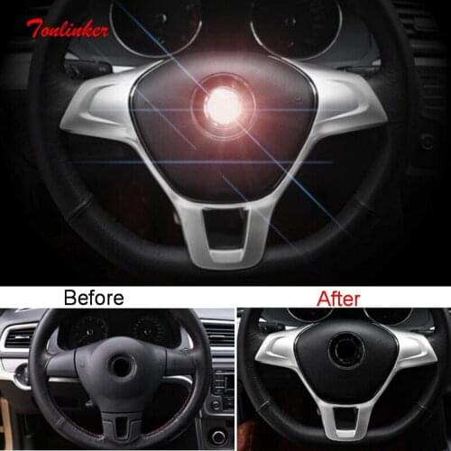 Tonlinker Interior Steering Wheel Cover Case Sticker For Volkswagen POLO 2014-18 Car styling 1 pcs ABS Cover stickers
