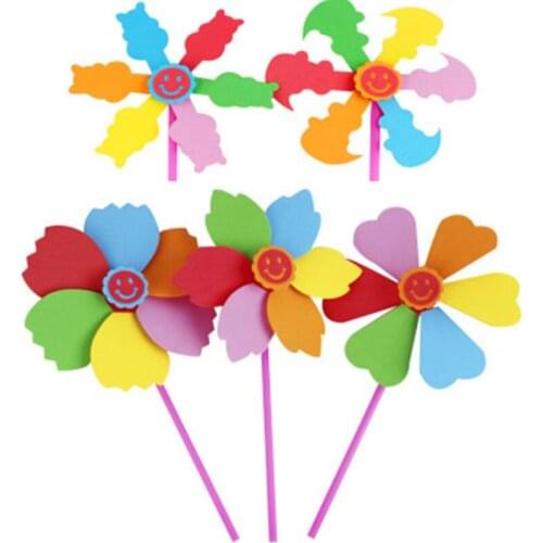EVA Windmill DIY Cartoon Handicrafts Toys For Children Handmade Pinwheel Craft Animal Puzzle Paper Tray Creative Education To