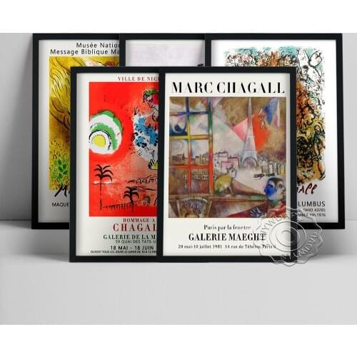 Marc Chagall Exhibition Museum Poster, Paris Through The Window Cubism Canvas Painting, Ville De Nice Surrealism Wall Art Decor