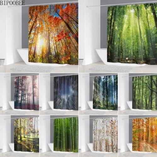 Forest Natural Landscape Fabric Shower Curtains Waterproof Polyester Plant Trees Leaves Bath Curtain for Bathroom Decoration