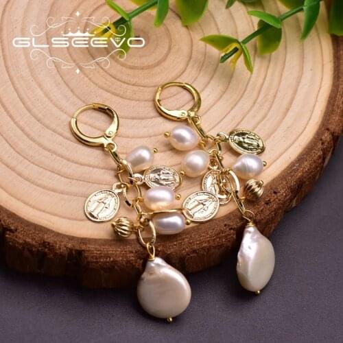 GLSEEVO Original Design Natural White Pearls Drop Earrings For Womens Wedding Fashion Jewelry Pendientes Perlas GE0939