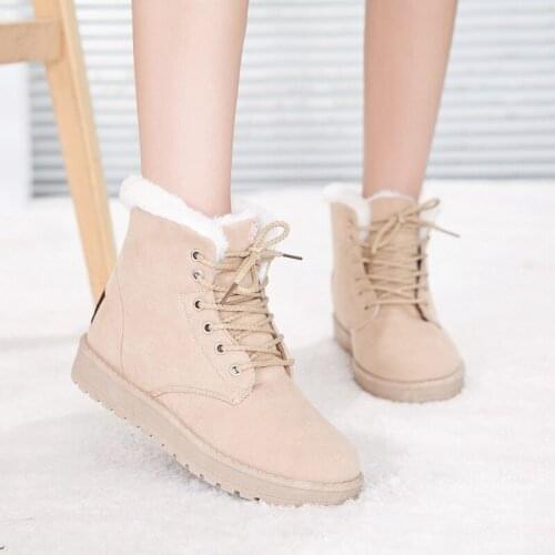 Women Winter Ankle Snow Boots Suede Woman Plus Velvet Warm Booties Lace-Up Anti-slippery Botas Mujer High Top Shoes Size 35-40