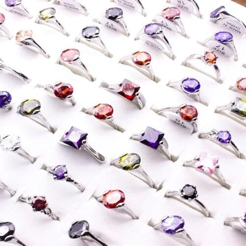 20 Pieces Mix Cute Style Round Square Crystal Ring for Women Punk Water Drop Vintage Rings Jewelry WholeSale