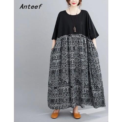 Cotton linen oversize plus size vintage floral for women casual loose long summer dress elegant clothes 2021 ladies dresses