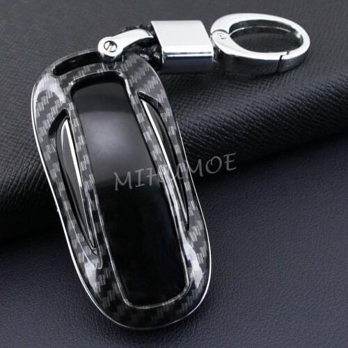 Carbon Fiber Hard Car Key Fob Chain Cover Case Shell Holder For Tesla Model X 2016 2017 2018 2019